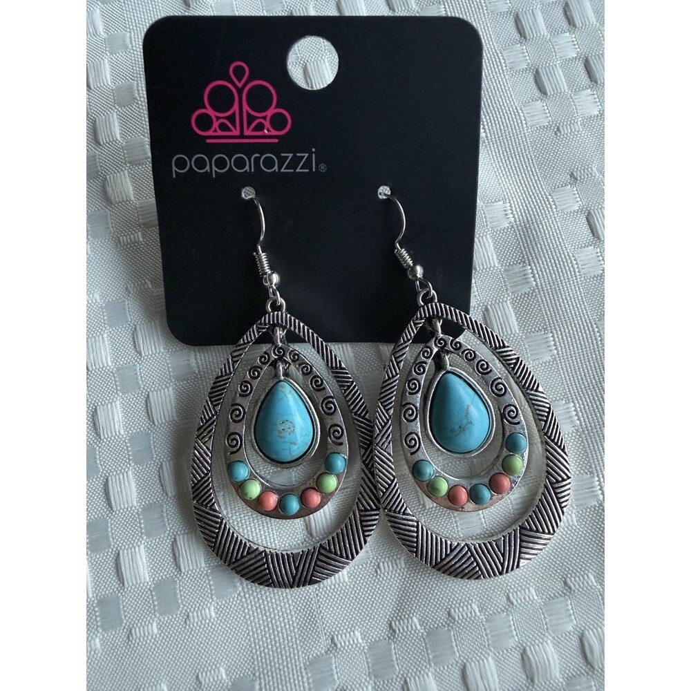 Paparazzi Hanging Earrings Terra Teardrops Boho style Southwest Turquoise